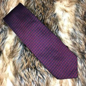 2/$25 Sale! Roberto Villini Collezione 100% Silk Wine Navy Connected Squares Tie
